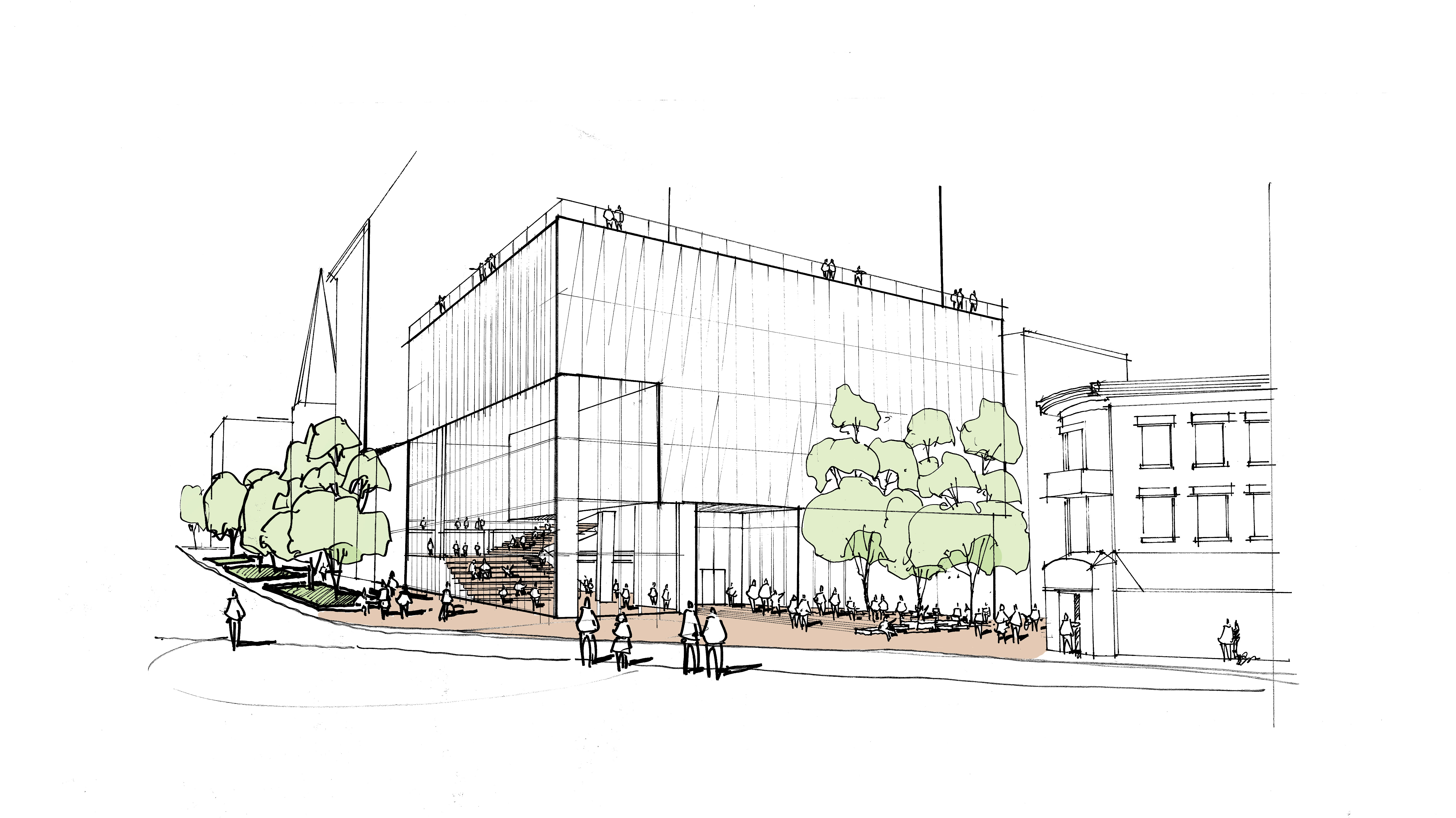 An illustrated rendering of the location/building for the new Wisconsin History Center